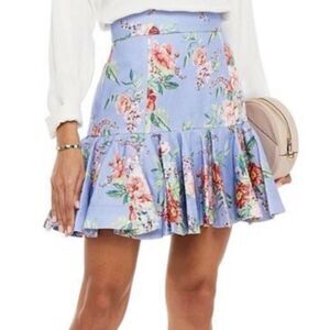 Zimmermann Blue Bellitude Flip Linen Floral Fluted Spring Peplum Mini Skirt